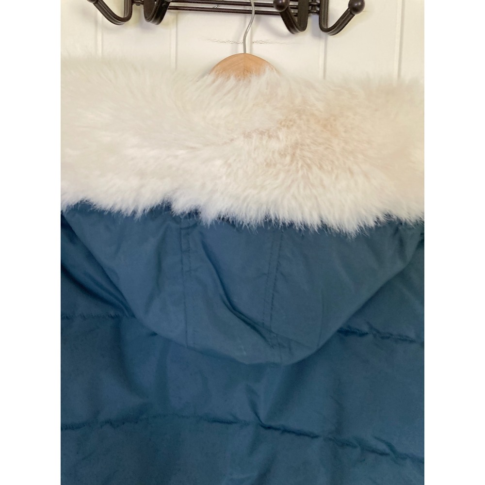 Rebecca Minkoff Teal Blue Quilted Puffer Coat Faux Fur Hood RM-0033 Size L - Picture 13 of 13